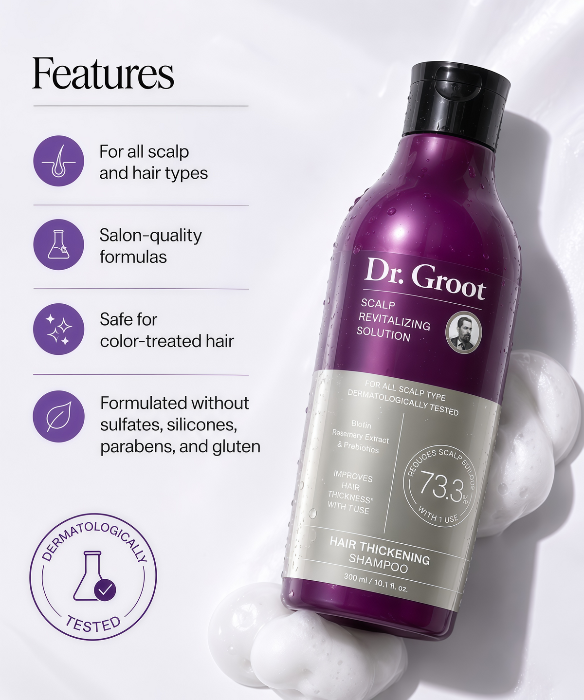 Dr. Groot Hair Thickening Shampoo, Korean Hair Care with Biotin, Rosemary Oil to Help Volumize Thinning, Damaged Hair, Hydrate Hair and Scalp, Biotin Shampoo, Scalp Revitalizing Solution